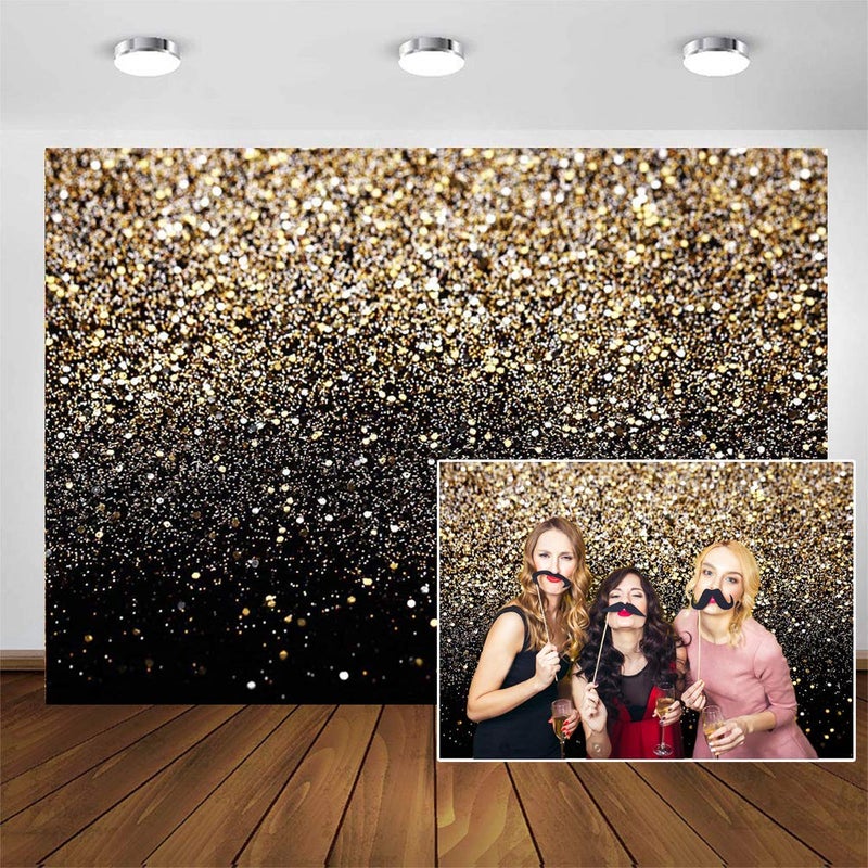 CYLYH 7X5ft Black and Gold Backdrop Golden Spots Backdrop Vintage Astract Glitter Background Wedding Adult Baby Children Holiday Party Decor 2026 New Year Party Backdrop - Image 1